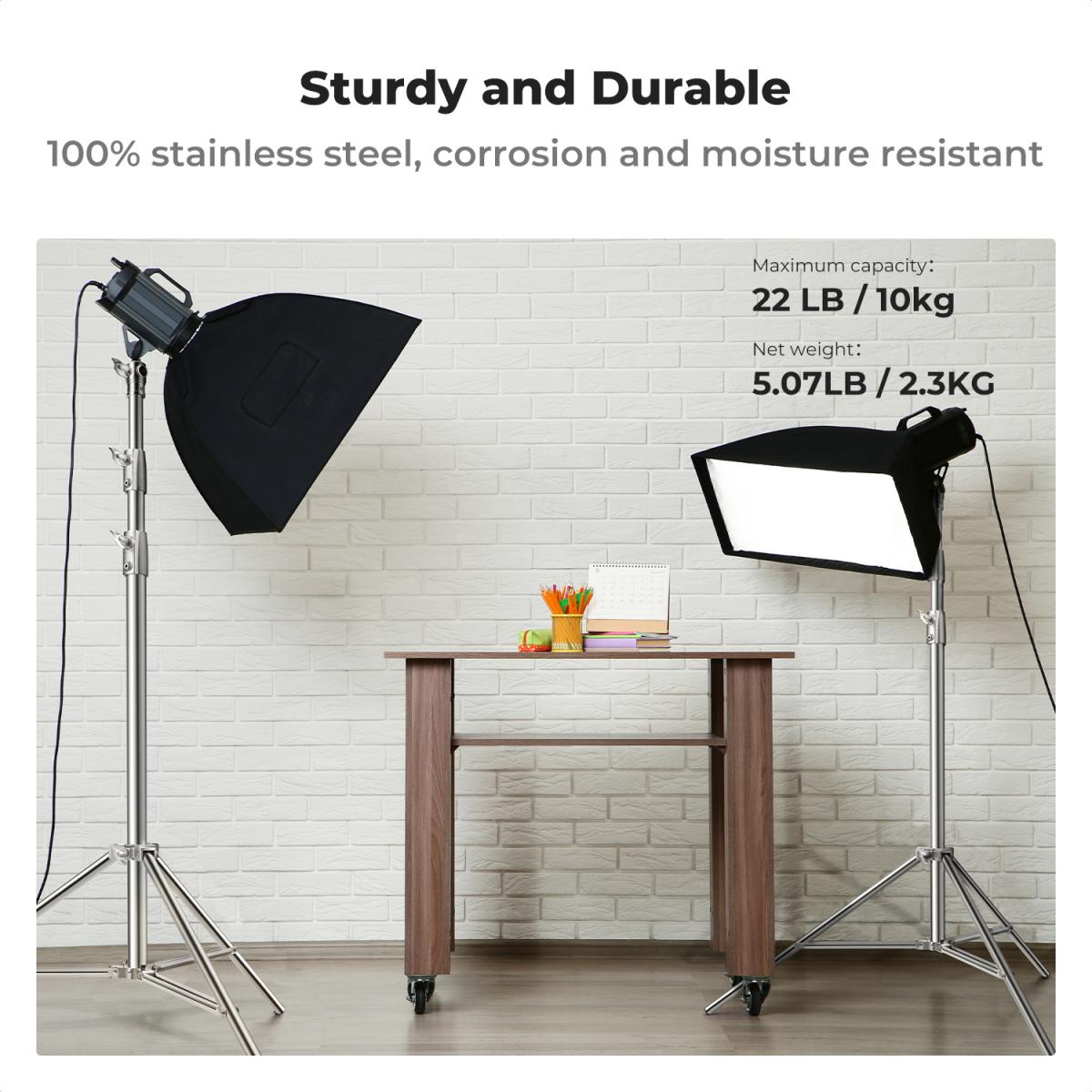 K&F Concept 280cm Portable Stainless Steel Light Stand; Load Capacity 8kgs - KF34.044