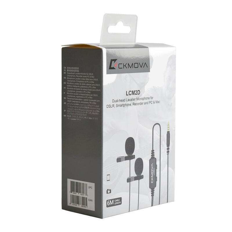 CKMOVA 3.5mm Dual-Head Lavalier Mic for Camera, Smartphone, Recorder-LCM2D