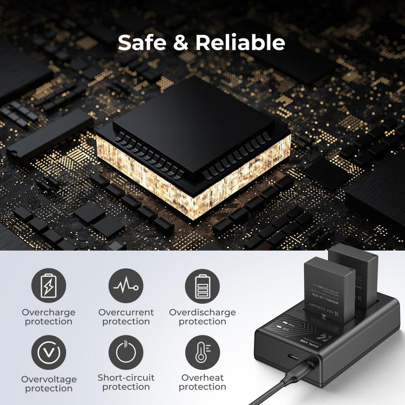 K&F Concept Dual LP-E12 1100mAh Batteries + Charger For Canon