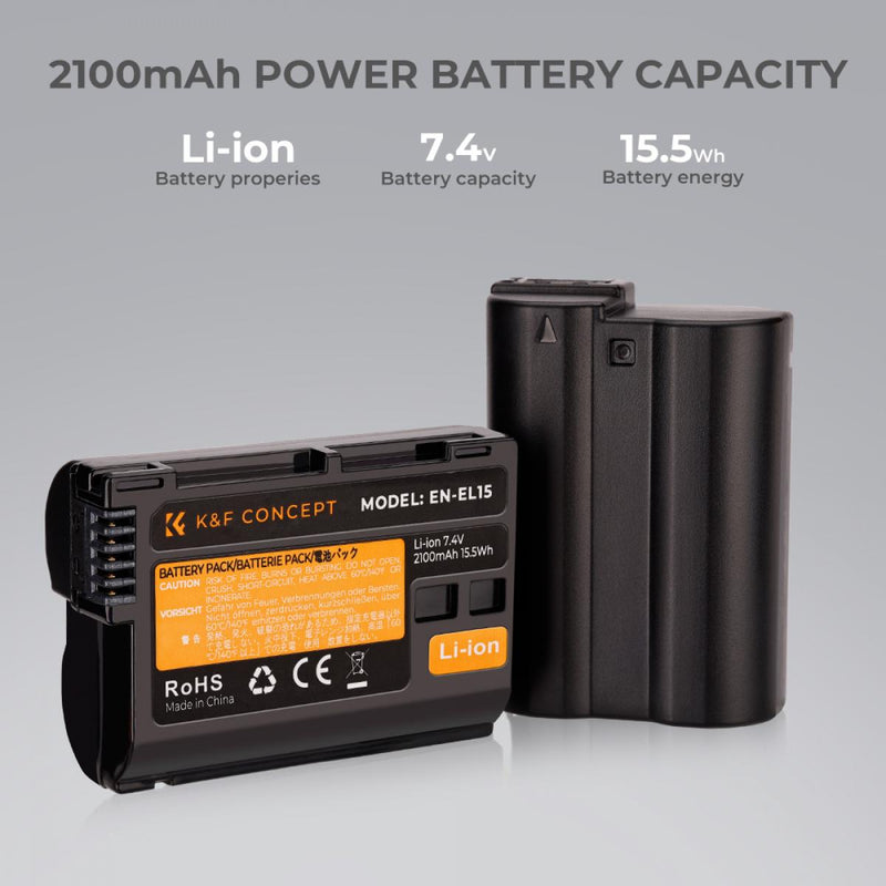 K&F Concept Dual EN-EL15 Battery + Charger Kit for Nikon Cameras-KF28.0012