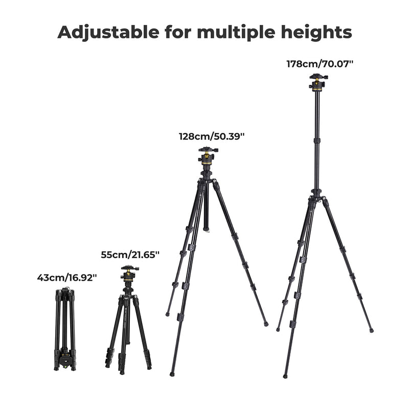 K&F Concept Black & Gold K234A3 Tripod with Bh-36 Head & Phone Holder 1.78m