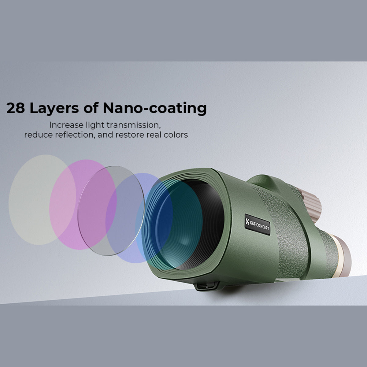 K&F 12X50 BAK4 HD Monocular Waterproof, Easy Focus Tripod Mount - Green