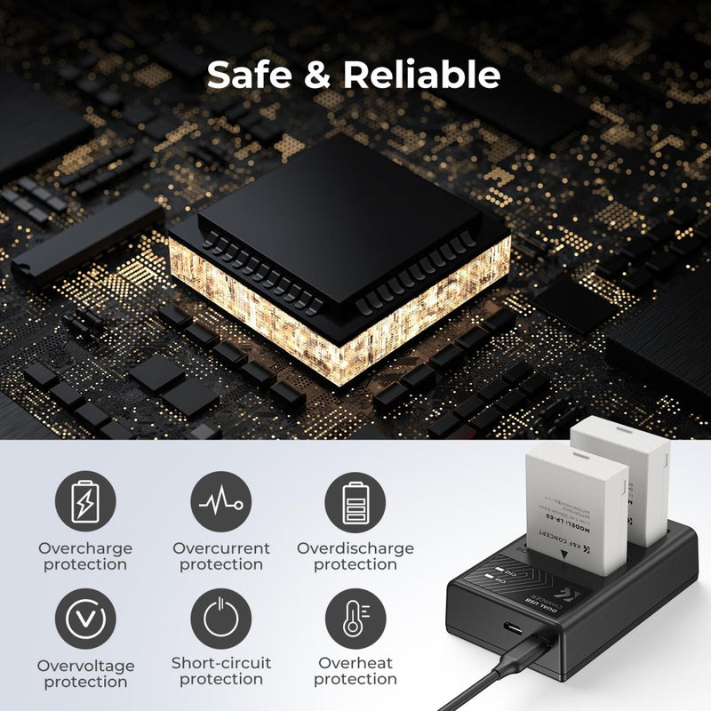 K&F Concept Dual LP-E8 1200mAh Batteries + Charger for Canon