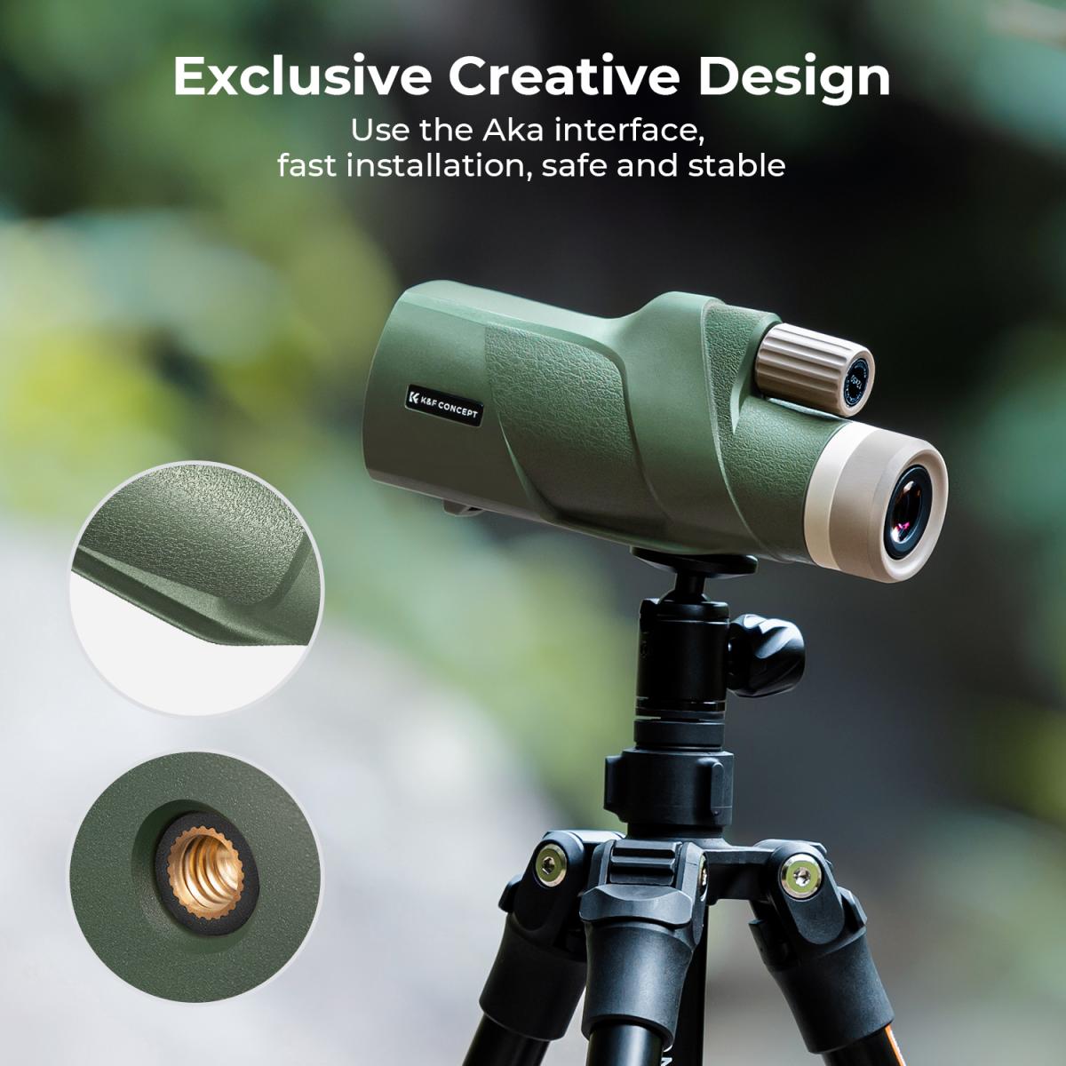 K&F 12X50 BAK4 HD Monocular Waterproof, Easy Focus Tripod Mount - Green
