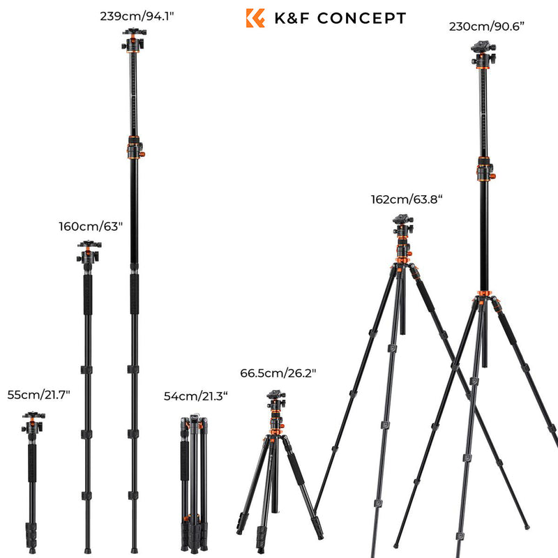 K&F Concept T254A7 Tripod | PH-28L Head | Monopod Option | Cross Arm | KF09.119