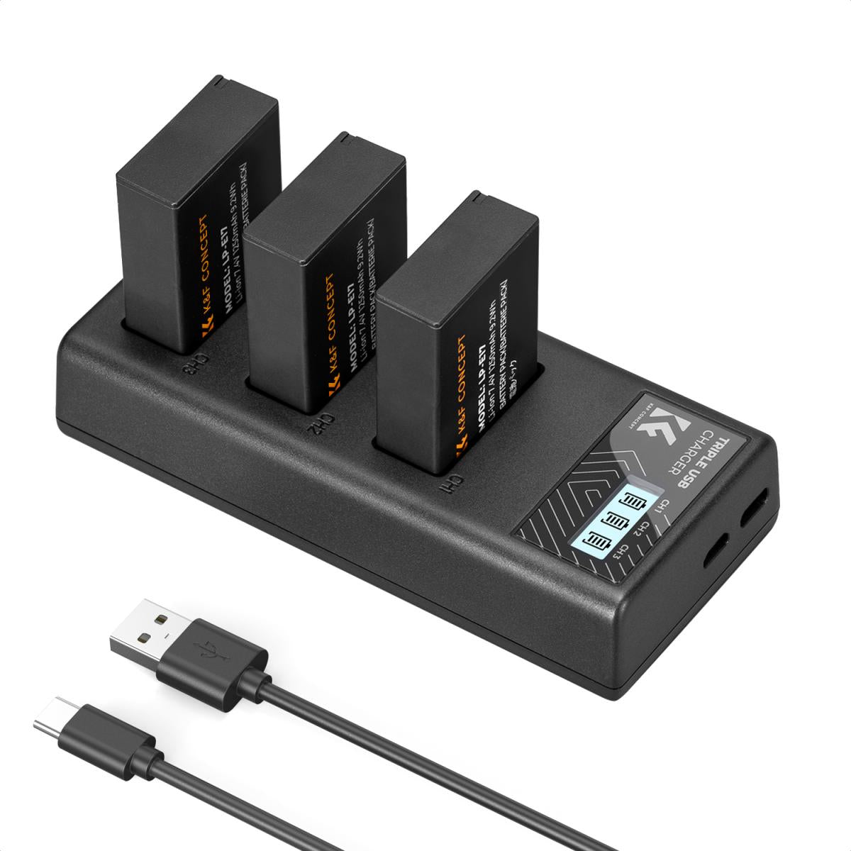 K&F Concept 3 Pack LP-E17 Batteries & LCD Charger for Canon