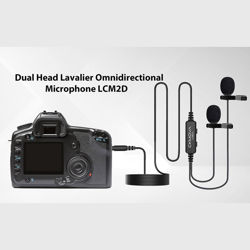 CKMOVA 3.5mm Dual-Head Lavalier Mic for Camera, Smartphone, Recorder-LCM2D