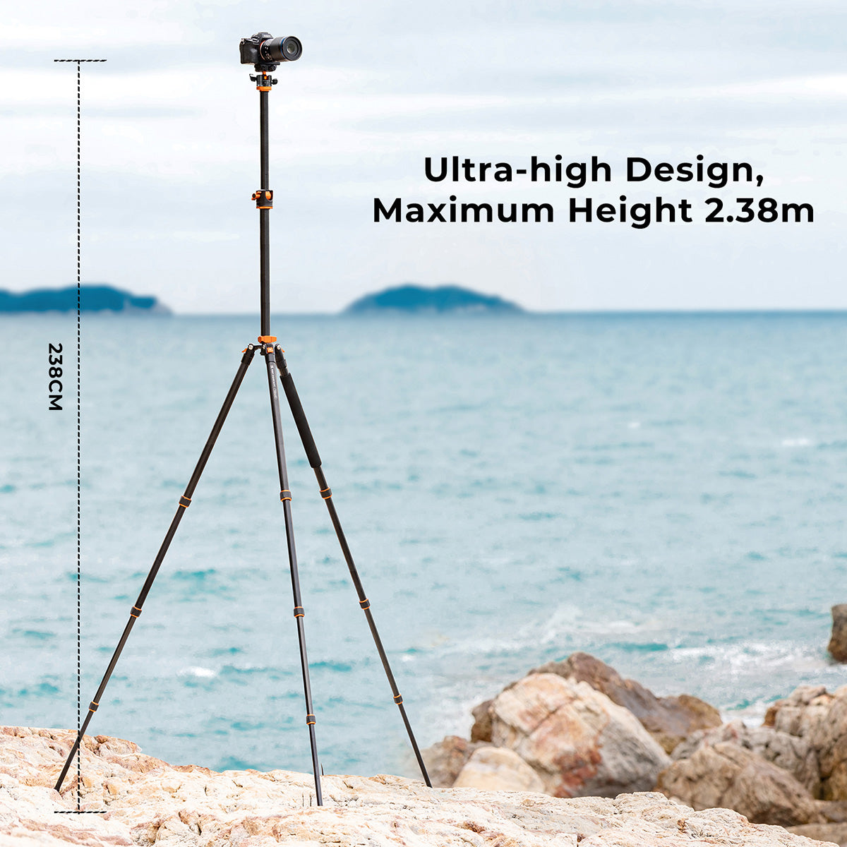 K&F 2.4 m Aluminium Video Tripod with Detachable Monopod & 360° Ball Head