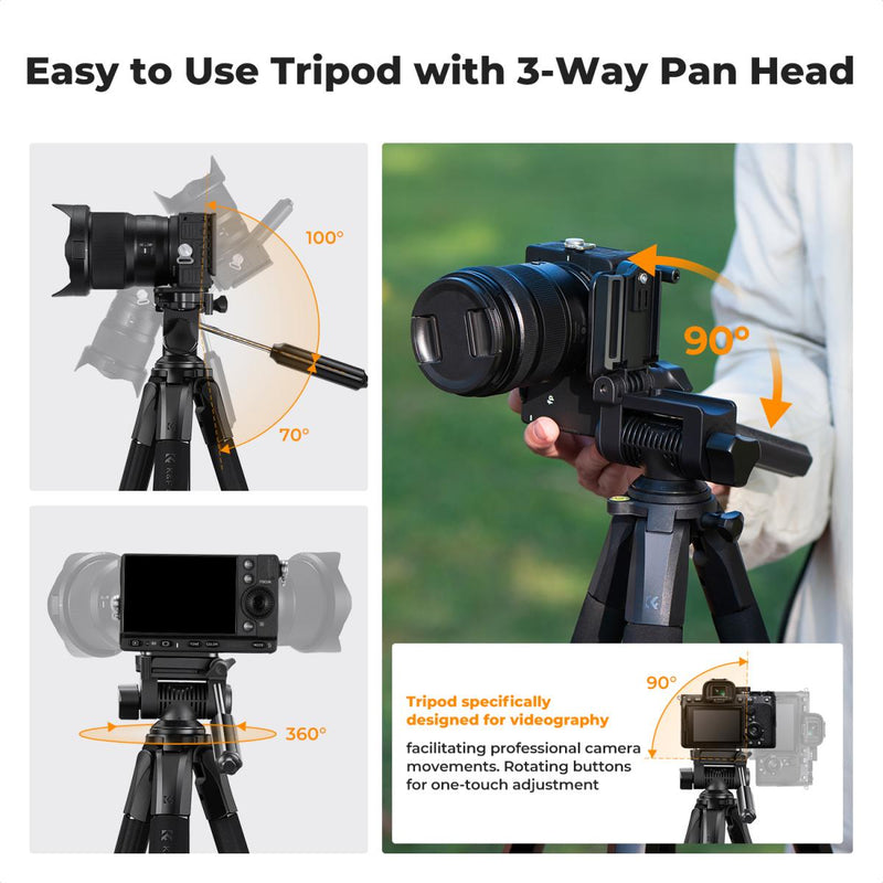 K&F Concept Pentagonal Tube Design Smart PRO Series lightweight Tripod S255A3 with BH-36 Ball Head