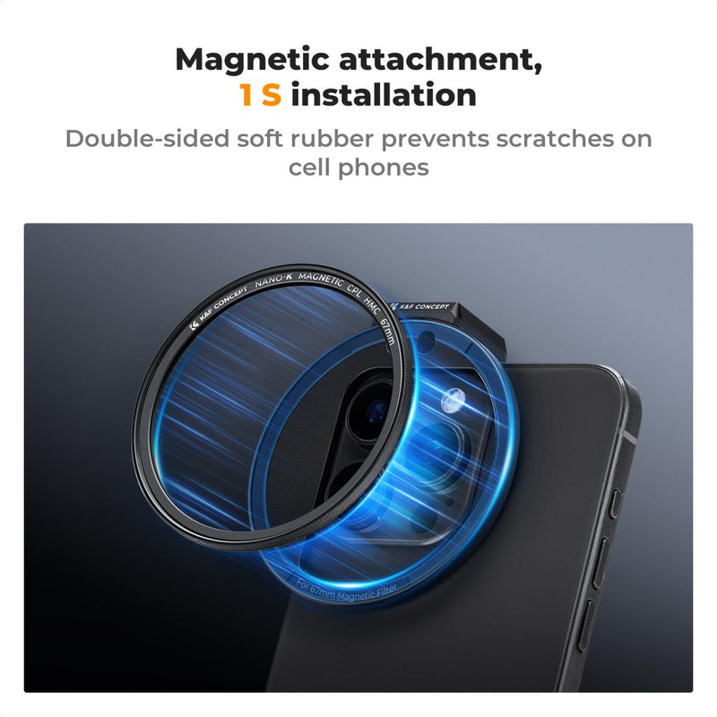 K&F Clip-On Magnetic CPL Filter Kit for iPhone, Samsung Galaxy S22/S23 Ultra & 67mm Camera Lenses