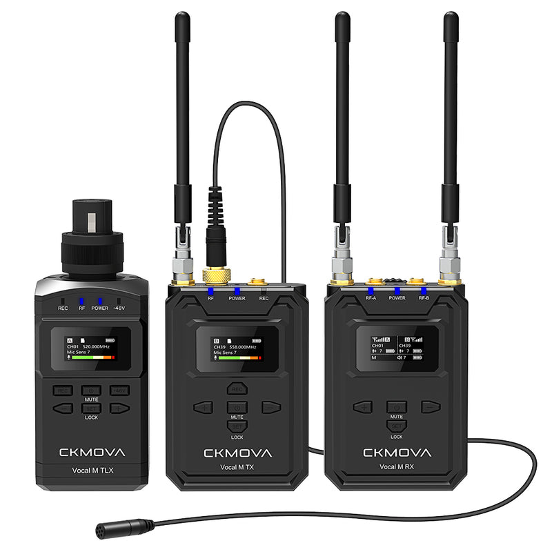 CKMOVA UHF Dual-Channel Wireless Mic System 2 X Transmitters with Audio Recorders & 1X Receiver VOCAL-MV4