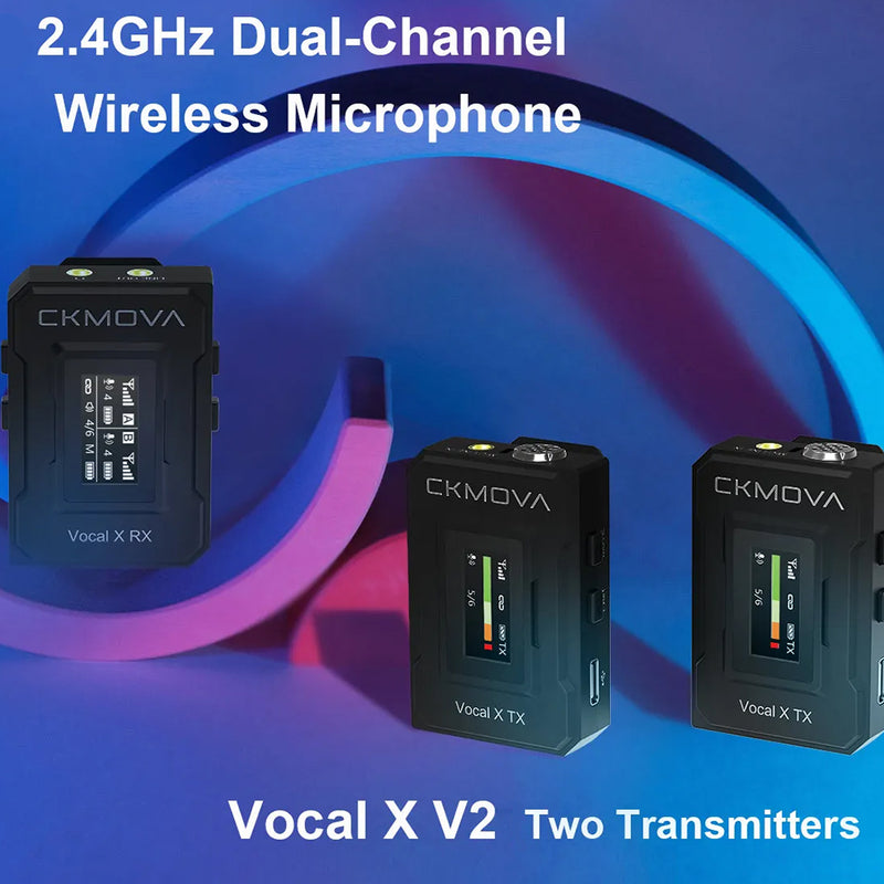 CKMOVA Dual Channel Wireless Mic System, 2 Transmitters, 1 Receiver - VOCAL-XV2