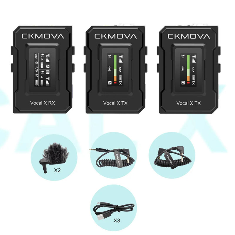 CKMOVA Dual Channel Wireless Mic System, 2 Transmitters, 1 Receiver - VOCAL-XV2