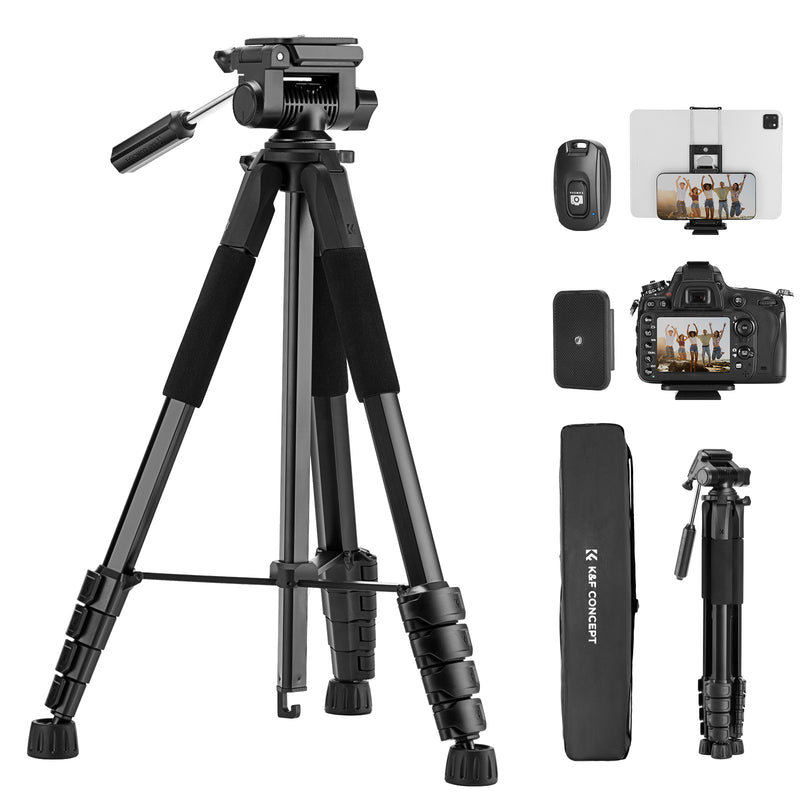 K&F Concept Lightweight Travel Tripod, BT Remote Removable 3-Way Pan Head