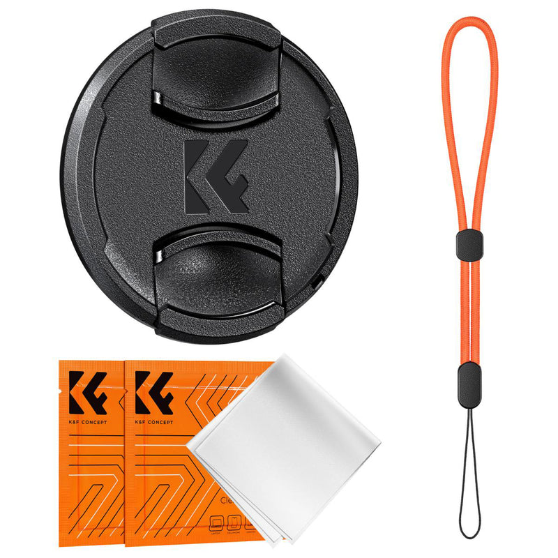 K&F Concept 77mm Center Pinch Lens Cap Kit with 2x Lens Cloths & Attachment Strap