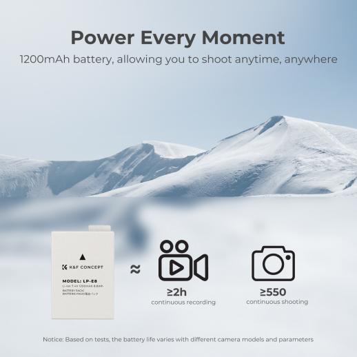 K&F Concept Dual LP-E8 1200mAh Batteries + Charger for Canon