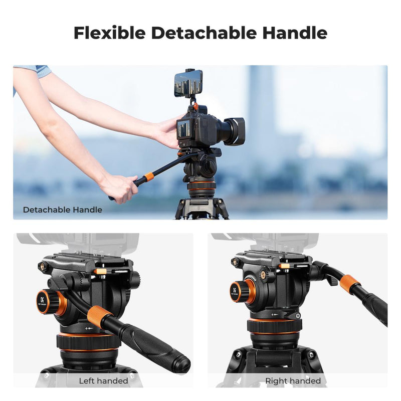 K&F PRO Fluid Head Video Tripod - Maximum Height 1.91m, 10kg Capacity, with VA3+BV20 Fluid Head