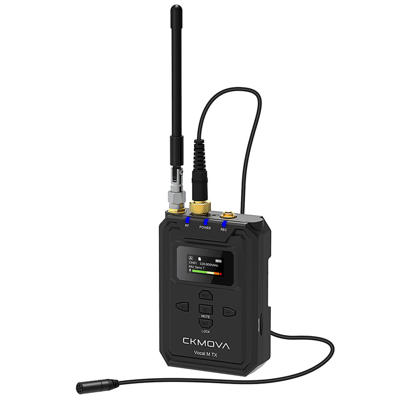 CKMOVA UHF 2-Ch Wireless Mic System 1 Tx with recorder, 1 Rx - VOCAL-MV1