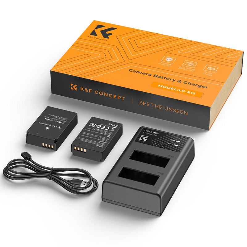 K&F Concept Dual LP-E12 1100mAh Batteries + Charger For Canon