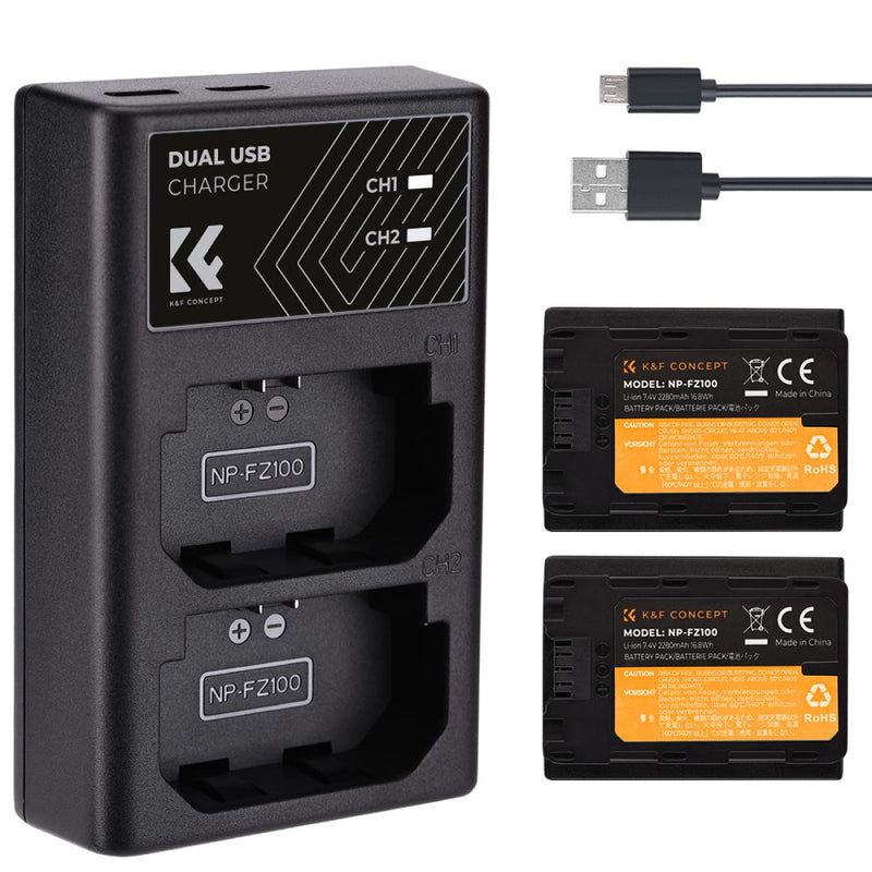 KK&F Concept Dual NP-FZ100 Battery + Charger Kit for Sony Cameras-KF28.0016