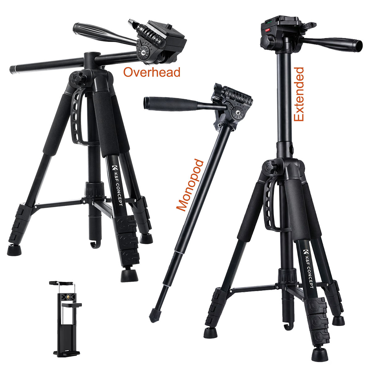 K&F Concept S254A3 Overhead Tripod/Monopod with BV07 Fluid Video Head - KF09-184