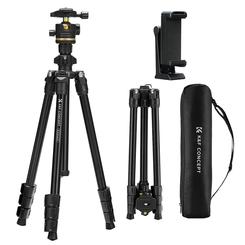 K&F Concept Black & Gold K234A3 Tripod with Bh-36 Head & Phone Holder 1.78m