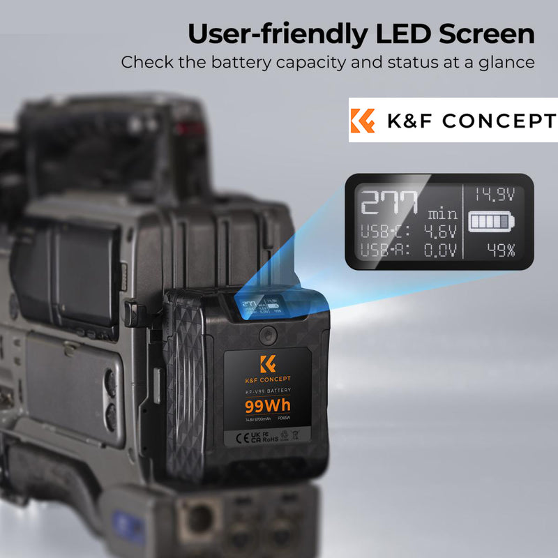 K&F Concept 6700mAh Mini V Mount Battery Supports 65W USB-C Fast Charger
