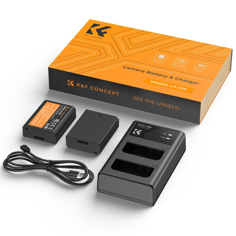 K&F Concept Dual LP-E10 1200mAh Batteries + Charger for Canon