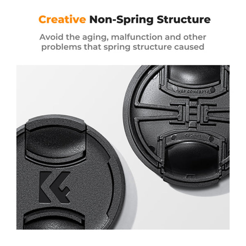 K&F Concept 77mm Center Pinch Lens Cap Kit with 2x Lens Cloths & Attachment Strap