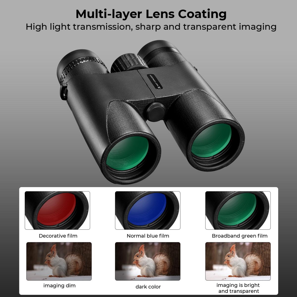 K&F Concept 10X42 BAK HD W-Proof FMC Lens  Binos