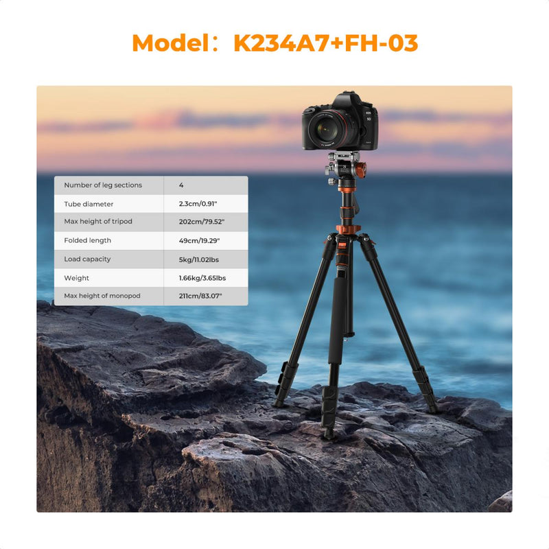 K&F Concept KF09-136 With FH-03 Hydraulic Video Head - Monopod Leg