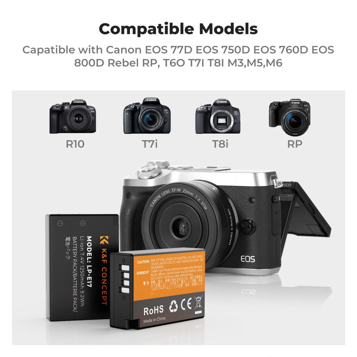 K&F Concept 3 Pack LP-E17 Batteries & LCD Charger for Canon