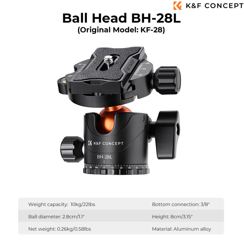 K&F Concept T254A7 Tripod | PH-28L Head | Monopod Option | Cross Arm | KF09.119