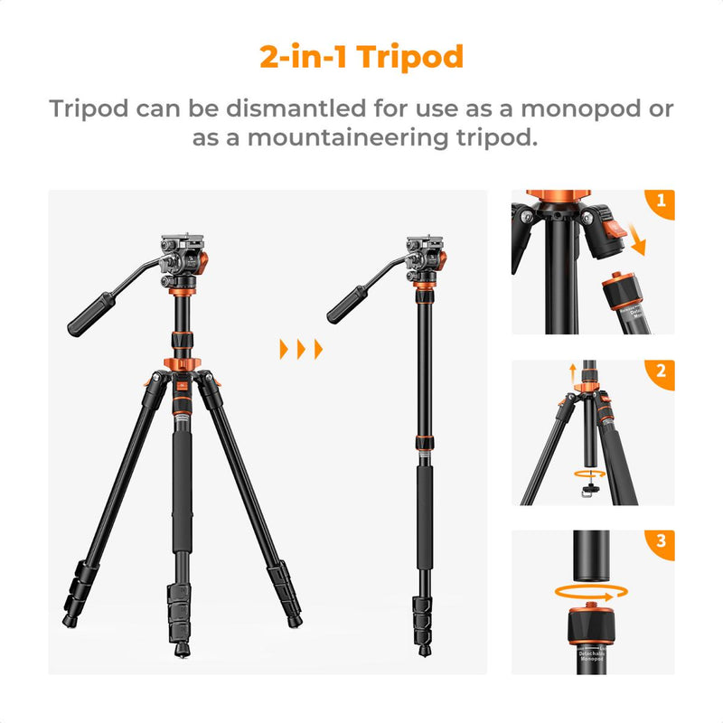 K&F Concept KF09-136 With FH-03 Hydraulic Video Head - Monopod Leg