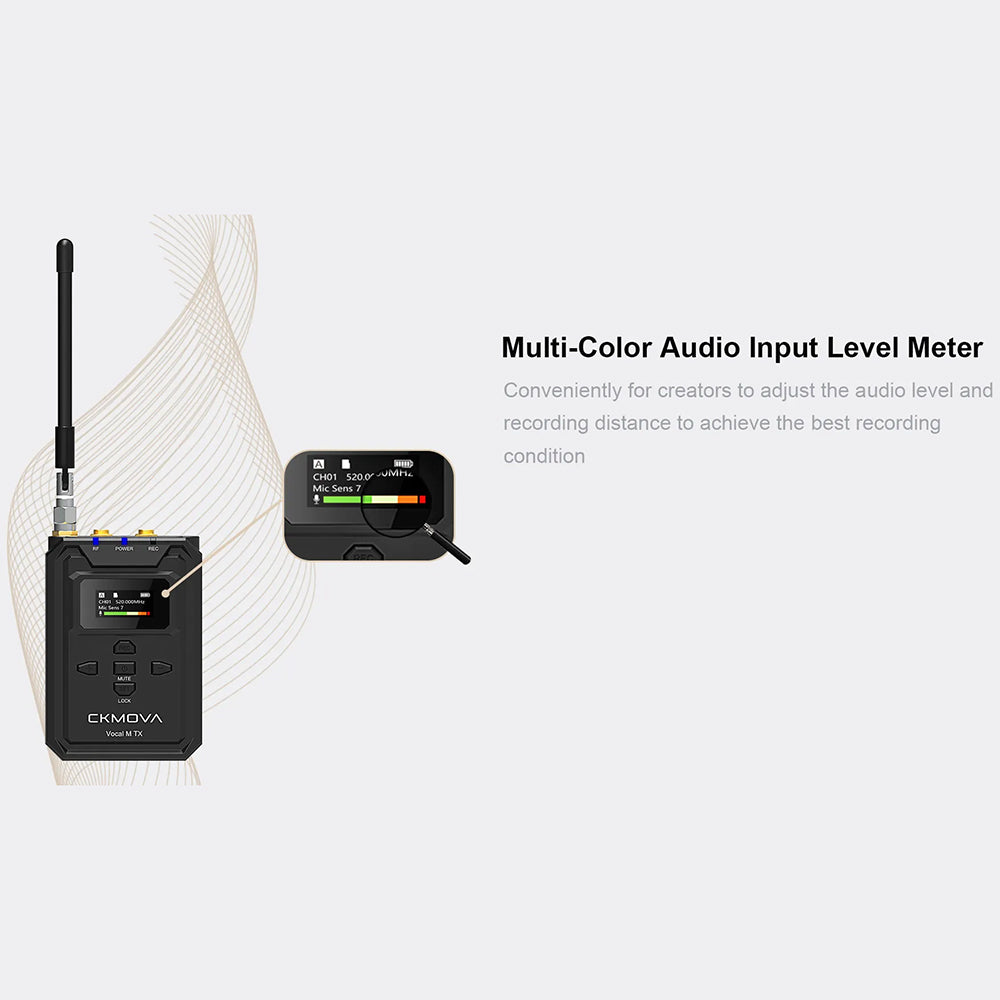 CKMOVA UHF 2-Ch Wireless Mic System 1 Tx with recorder, 1 Rx - VOCAL-MV1