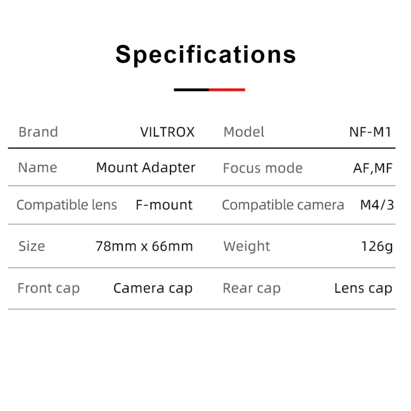 Viltrox AF Adapter for Nikon F Lenses to M4/3 Olympus and Panasonic VL-NF-M1