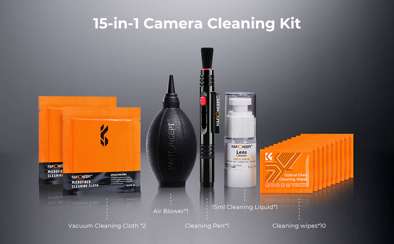 K&F Concept 15 in 1 Camera and Lens Cleaning Kit: Air Blower, Cleaning Pen, Cleaning Wipes, 15ml Liquid, Cleaning Clothes