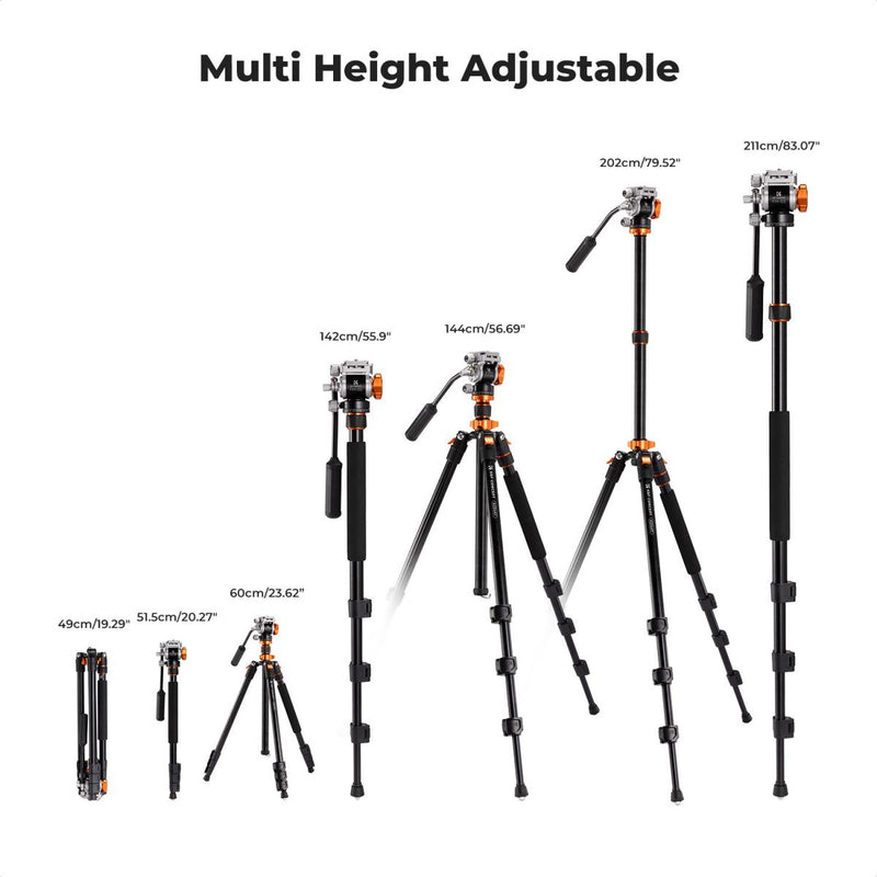 K&F Concept KF09-136 With FH-03 Hydraulic Video Head - Monopod Leg