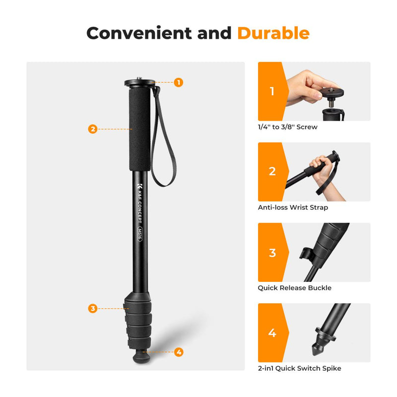 K&F Concept MS16 PRO 160cm/10kg Portable Aluminium Monopod - KF09.138