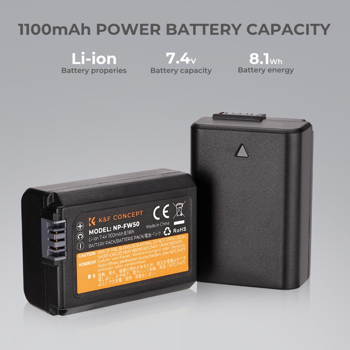 K&F Concept Dual NP-FW50 Battery + Charger Kit for Sony Cameras-KF28.0015