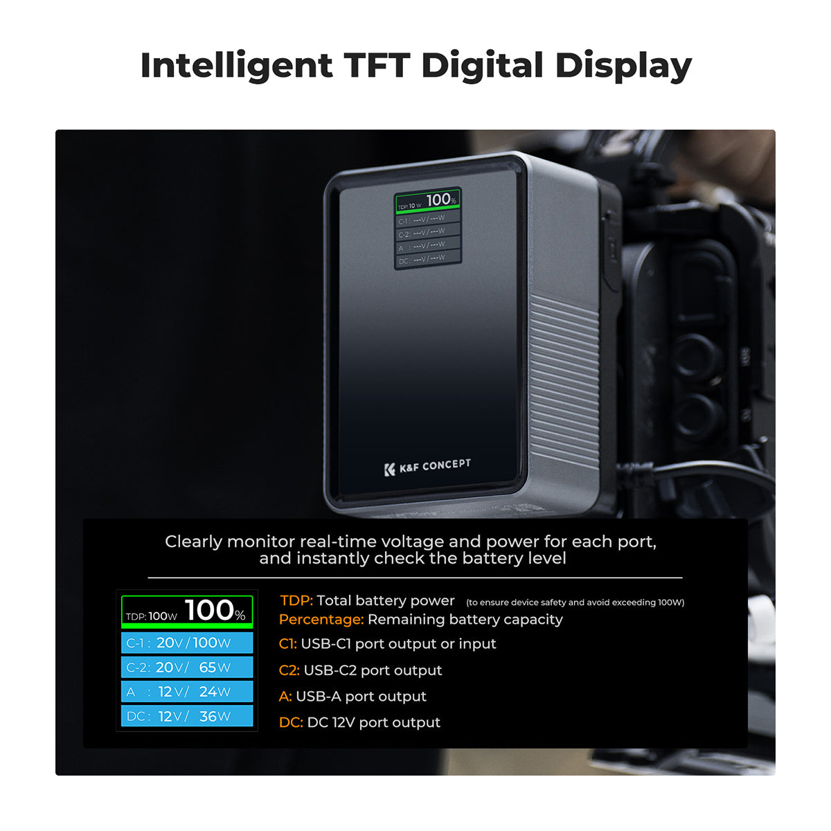 K&F Concept 99wh (6700mAh) Mini V-Mount Battery with USB-C Fast Charging