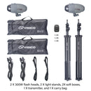 Visico PRO VL 300 PLUS: 2X 300 Watt Flash Head Soft Box Studio Kit VL-300P-SBK