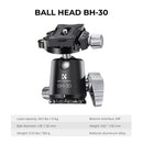 K&F Concept X Series Carbon Fibre Tripod X254C4 with BH-30 Head – Grey & Black