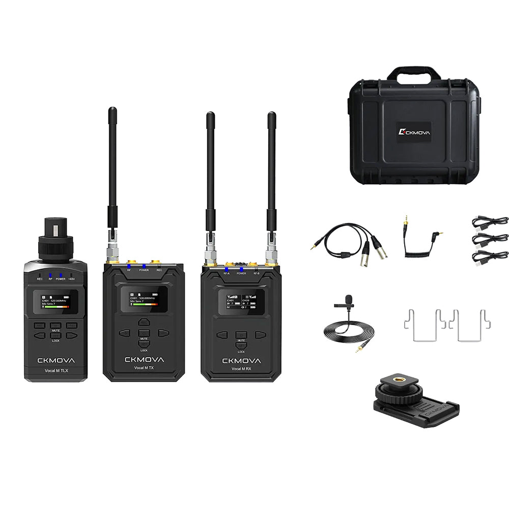 CKMOVA UHF Dual-Channel Wireless Mic System 2 X Transmitters with Audio Recorders & 1X Receiver VOCAL-MV4