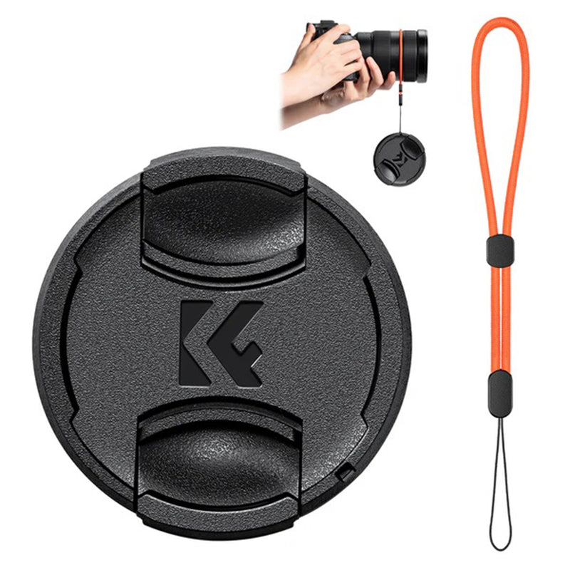 K&F Concept 49mm Center Pinch Lens Cap Kit with 2x Lens Cloths & Attachment Strap