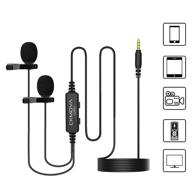 CKMOVA 3.5mm Dual-Head Lavalier Mic for Camera, Smartphone, Recorder-LCM2D