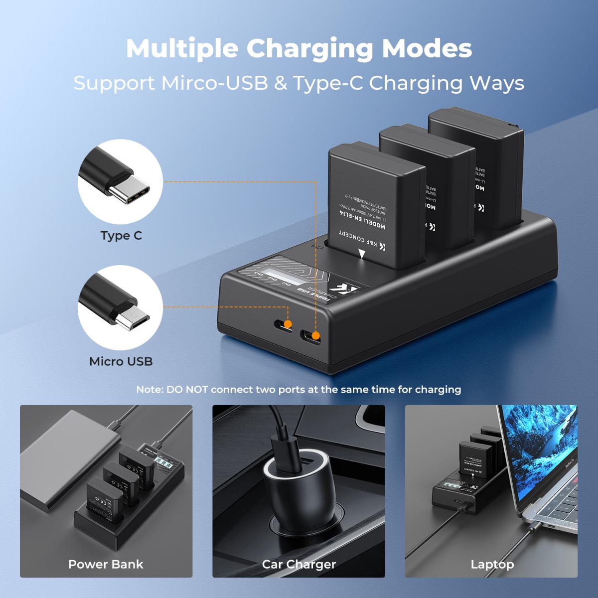 K&F Concept 3 Pack EN-EL14 Batteries & LCD Charger compatible with Nikon