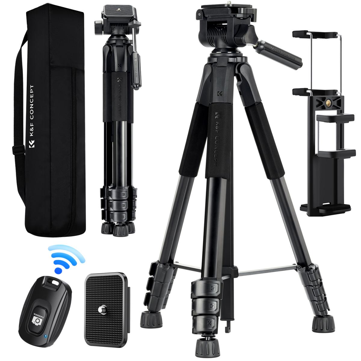 K&F Concept Pentagonal Tube Design Smart PRO Series lightweight Tripod S255A3 with BV-01 Pan-Head