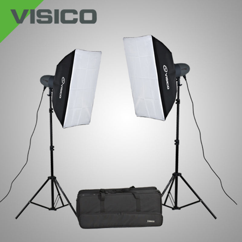 Visico PRO VL 300 PLUSII: 2X 300 Watt Flash Head Soft Box Studio Kit VL-300PII-SBK