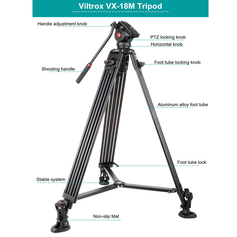 Viltrox Heavy Duty 10Kg Capacity PRO Fluid Head Tripod for Video, Mirrorless & DSLR Cameras with Hydraulic Damping